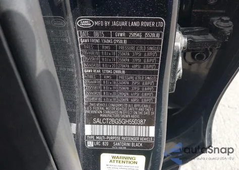 2016 Land Rover Discovery Sport Hse Lux z USA, uszkodzony, nr VIN SALCT2BG5GH550387